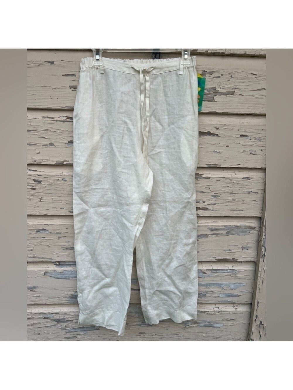 Vintage 80s Jams World 100% Slub Linen Beachy BoHo Drawstring Pull-On Pants S